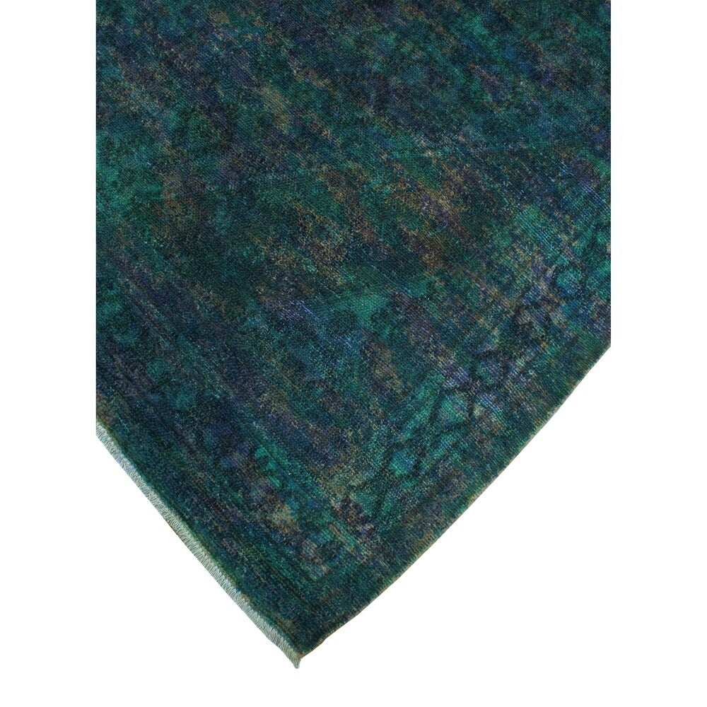 Noori Rug Vintage Distressed Overdyed Dilobar Green/Purple Rug - 6'7" x 9'2"