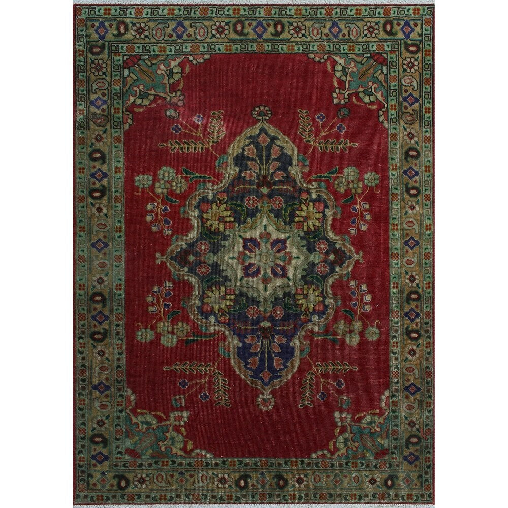 Noori Rug Vintage Distressed Tyrone Red/Lt. Green Rug - 3'4" x 4'7"