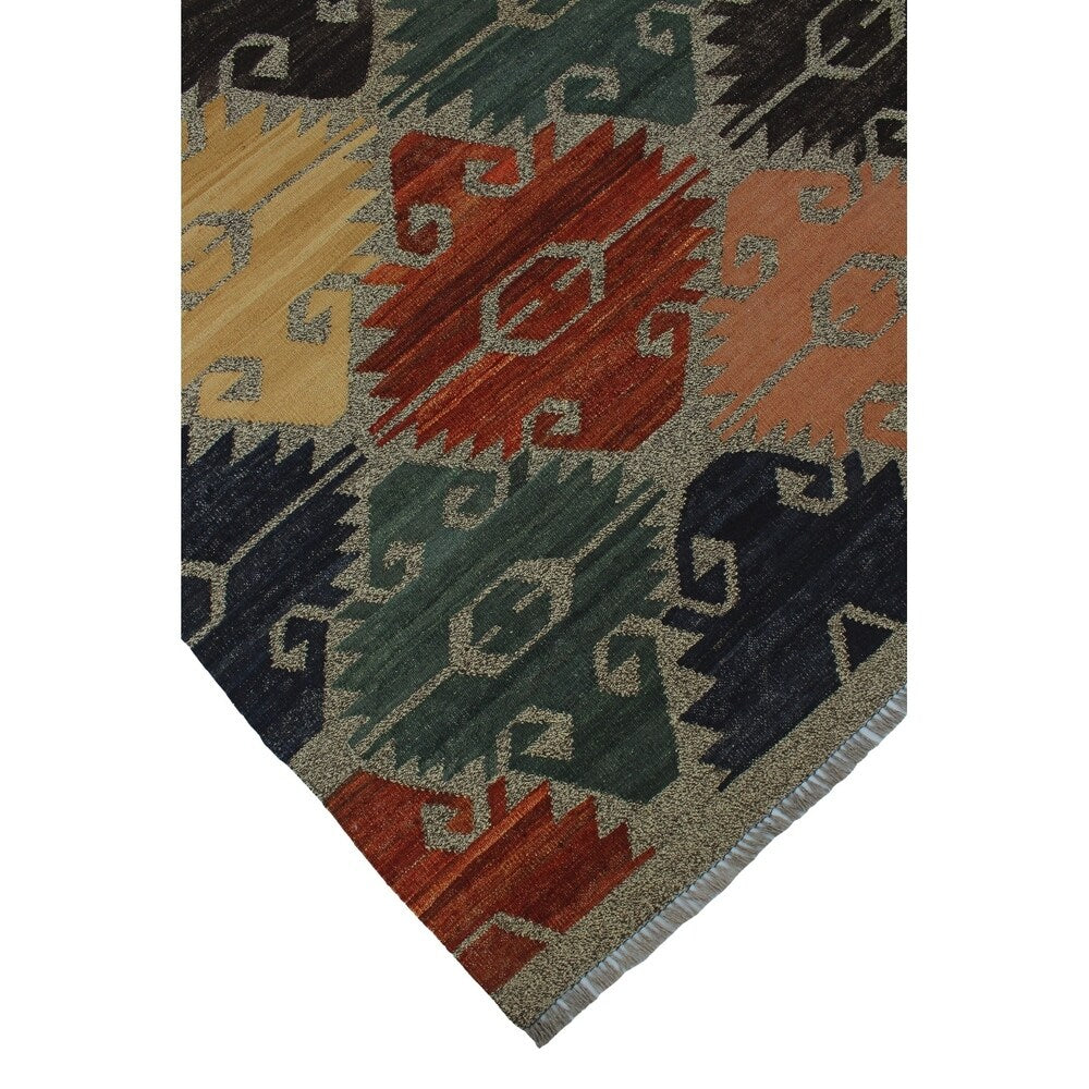 Noori Rug Winchester Kilim Micheal Brown/Green Rug - 5'5" x 6'5"