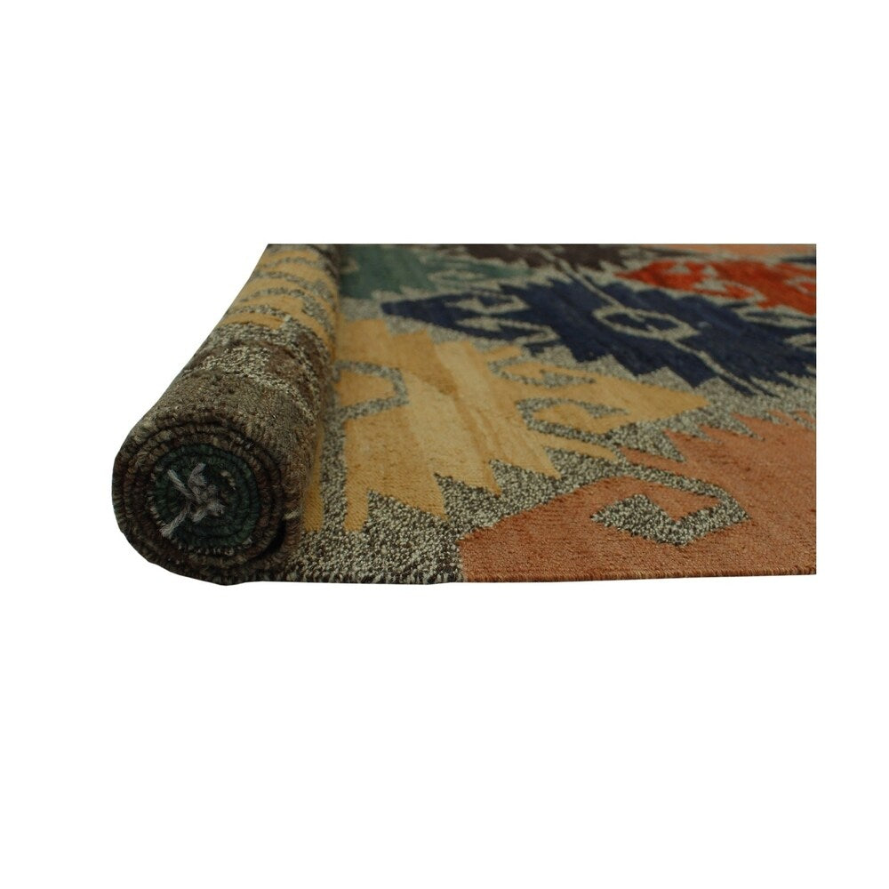 Noori Rug Winchester Kilim Micheal Brown/Green Rug - 5'5" x 6'5"