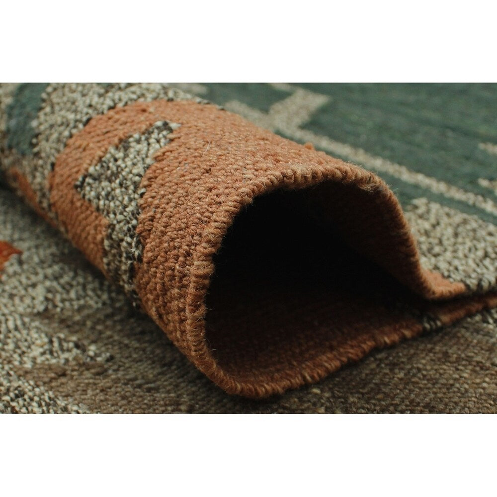 Noori Rug Winchester Kilim Micheal Brown/Green Rug - 5'5" x 6'5"