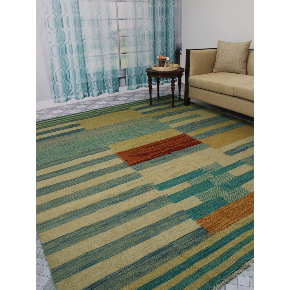 Noori Rug Winchester Kilim Tracey Ivory/Blue Rug - 8'4" x 9'8"