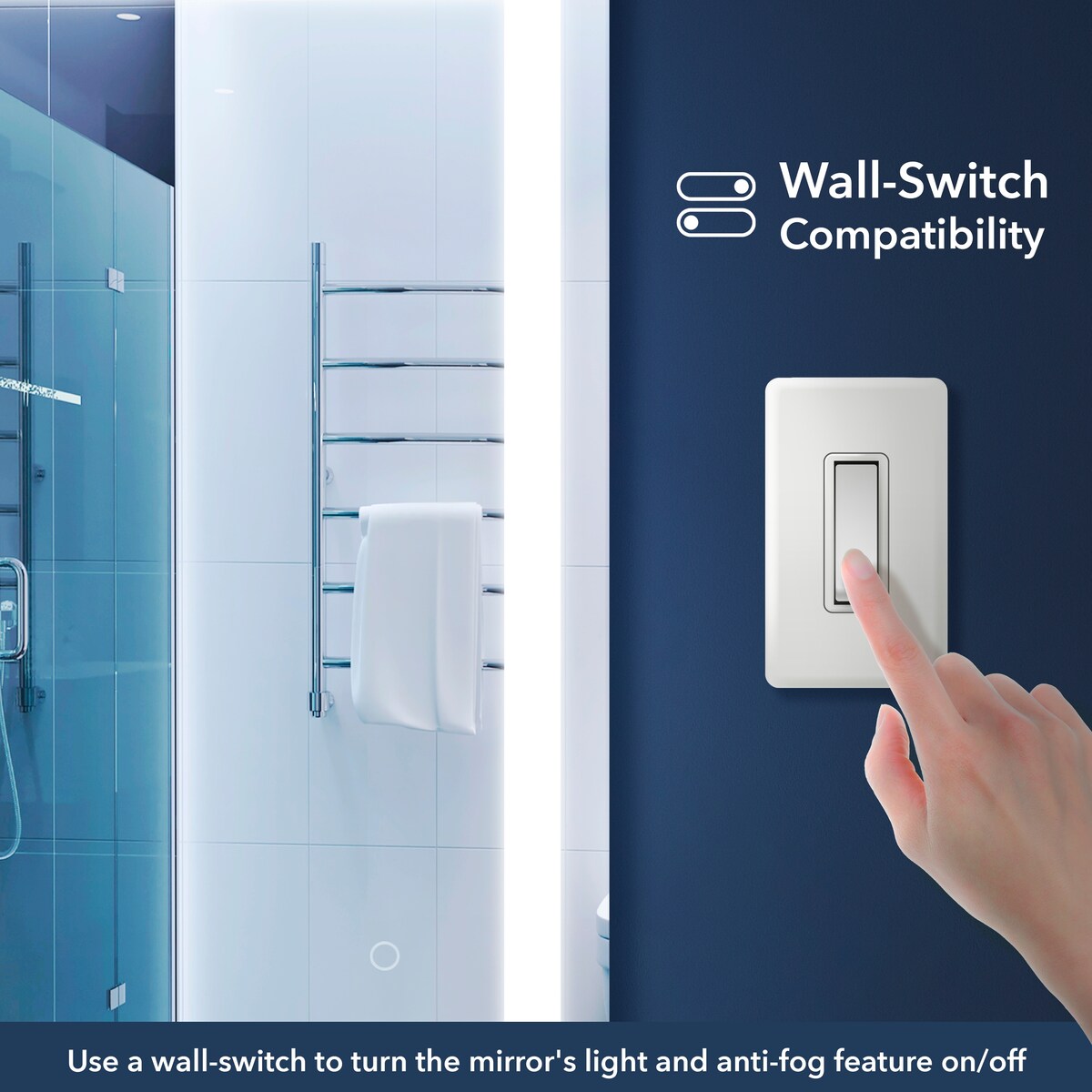 Nora Rectangular Frameless Anti-Fog Aluminum Front-lit Tri-color LED Bathroom Vanity Mirror with Smart Touch Control