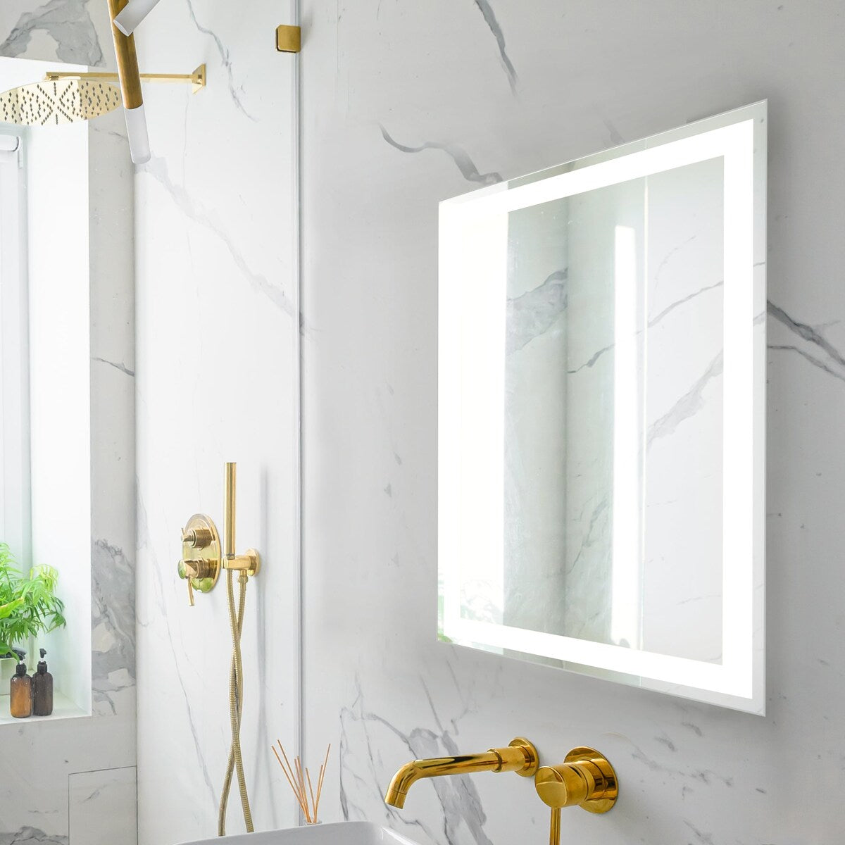 Nora Rectangular Frameless Anti-Fog Aluminum Front-lit Tri-color LED Bathroom Vanity Mirror with Smart Touch Control
