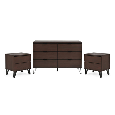 Norcross Faux Wood and Iron 3 Piece Double Dresser and Nightstand Bedroom Set by Christopher Knight Home