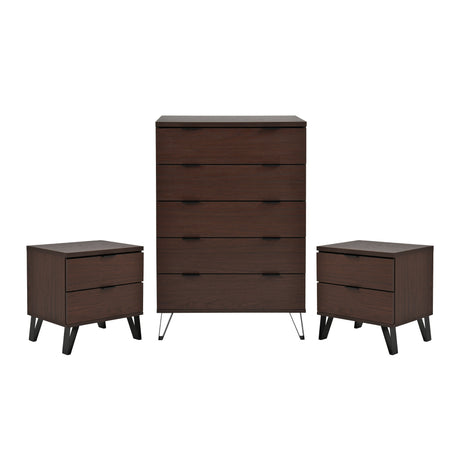 Norcross Faux Wood and Iron 3 Piece Wide 5 Drawer Dresser and Nightstand Bedroom Set by Christopher Knight Home