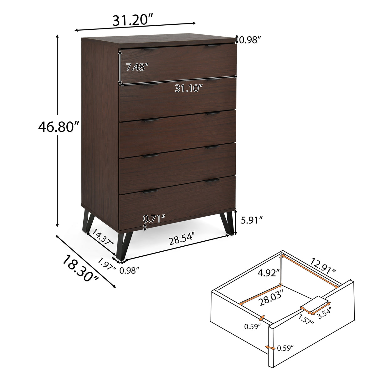 Norcross Faux Wood and Iron 3 Piece Wide 5 Drawer Dresser and Nightstand Bedroom Set by Christopher Knight Home