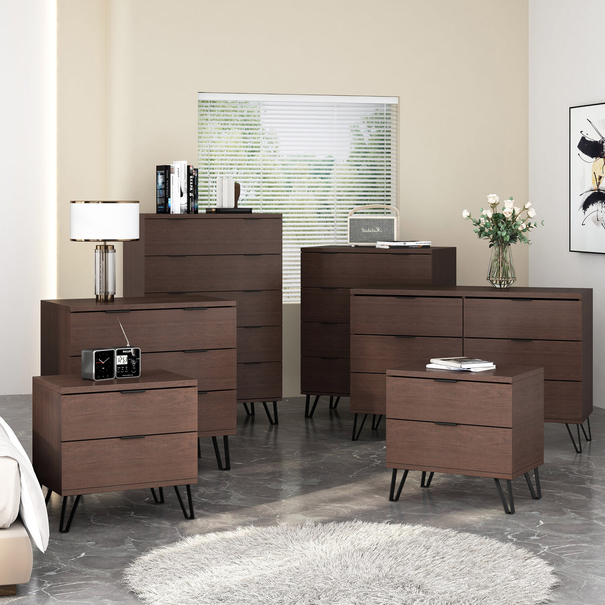 Norcross Faux Wood and Iron 6 Piece Bedroom Set with Wide 5 Drawer Dresser by Christopher Knight Home