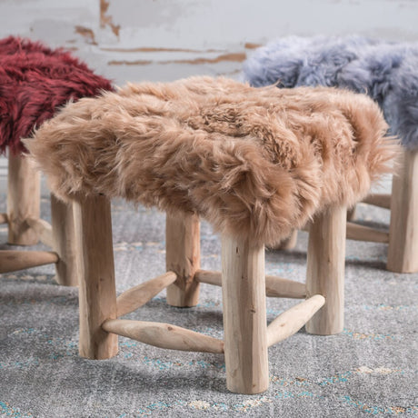 Nordic Sheep Hide Square Stool by Christopher Knight Home