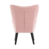 Nordic Style Modern Leisure Chair Teddy Fabric Accent Chair with Button Tufted Decor and Wood Legs