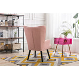 Nordic Style Modern Leisure Chair Teddy Fabric Accent Chair with Button Tufted Decor and Wood Legs