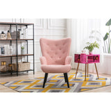Nordic Style Modern Leisure Chair Teddy Fabric Accent Chair with Button Tufted Decor and Wood Legs