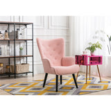 Nordic Style Modern Leisure Chair Teddy Fabric Accent Chair with Button Tufted Decor and Wood Legs