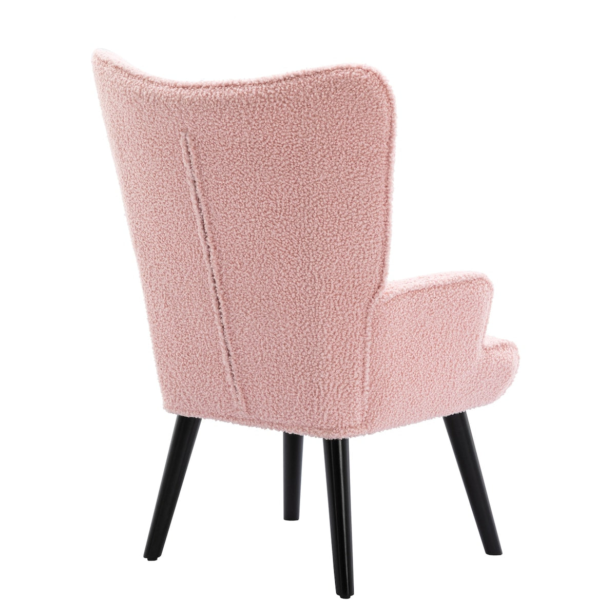 Nordic Style Modern Leisure Chair Teddy Fabric Accent Chair with Button Tufted Decor and Wood Legs