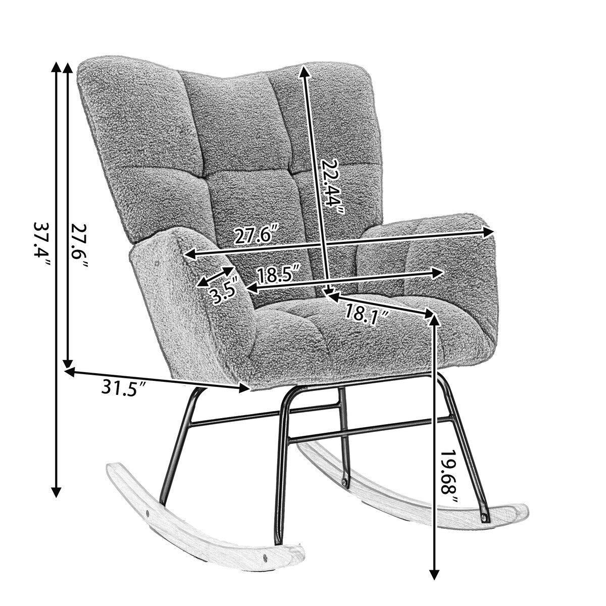 Nordic style Chic Modern Velvet Rocking Chair With Tufted Upholstered and Padded Seat