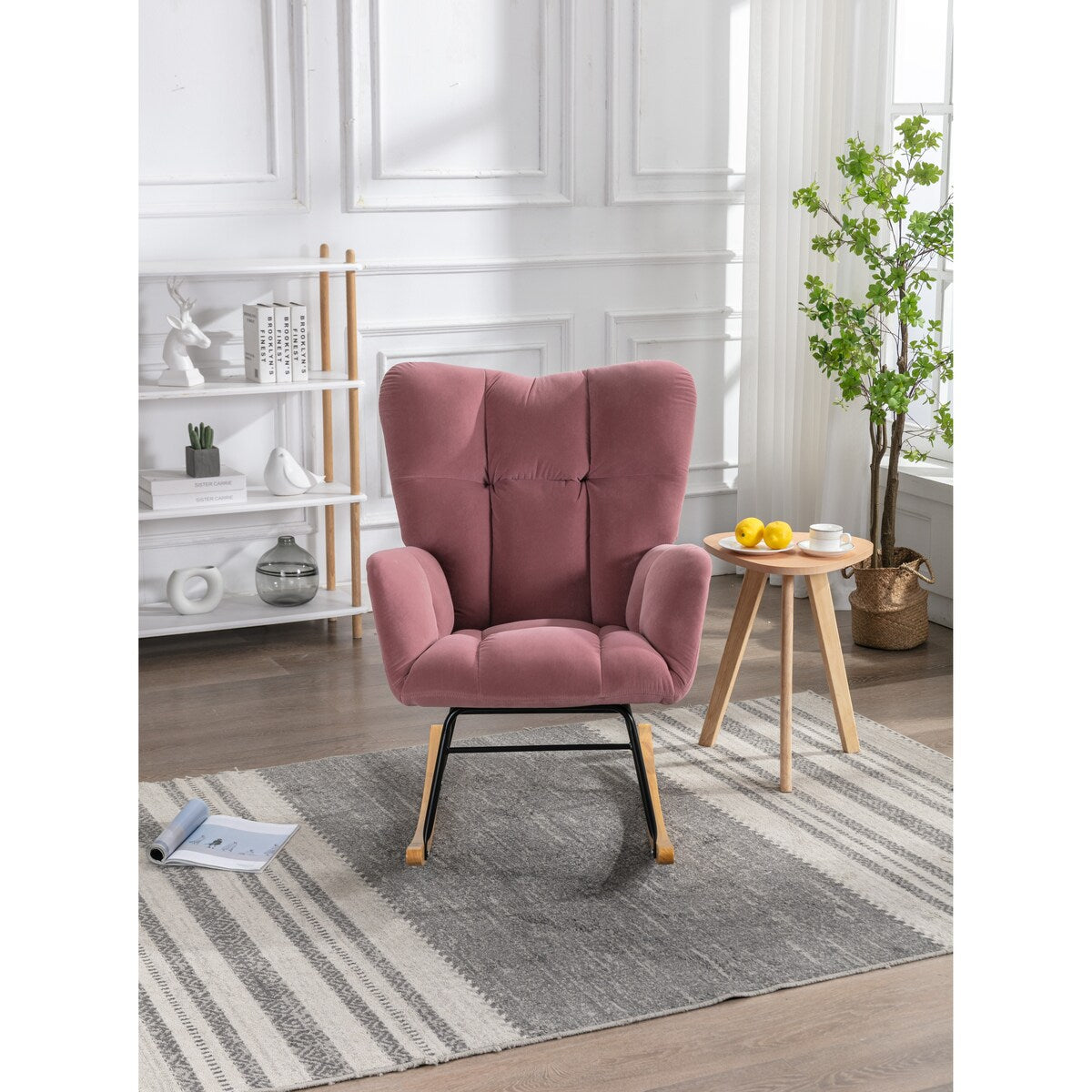 Nordic style Chic Modern Velvet Rocking Chair With Tufted Upholstered and Padded Seat