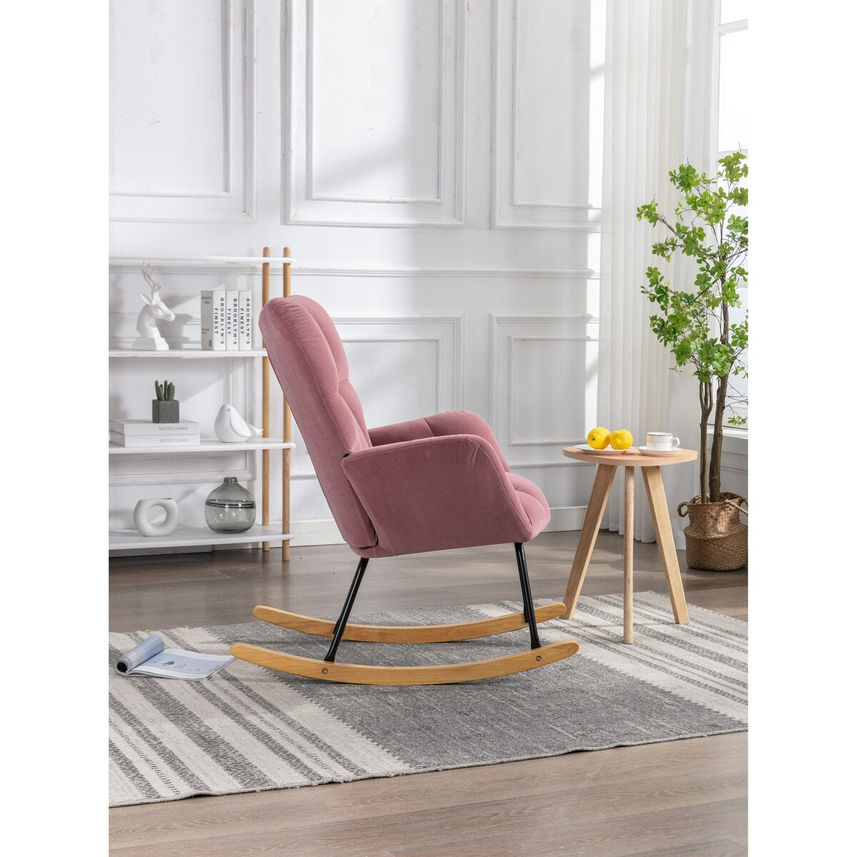 Nordic style Chic Modern Velvet Rocking Chair With Tufted Upholstered and Padded Seat