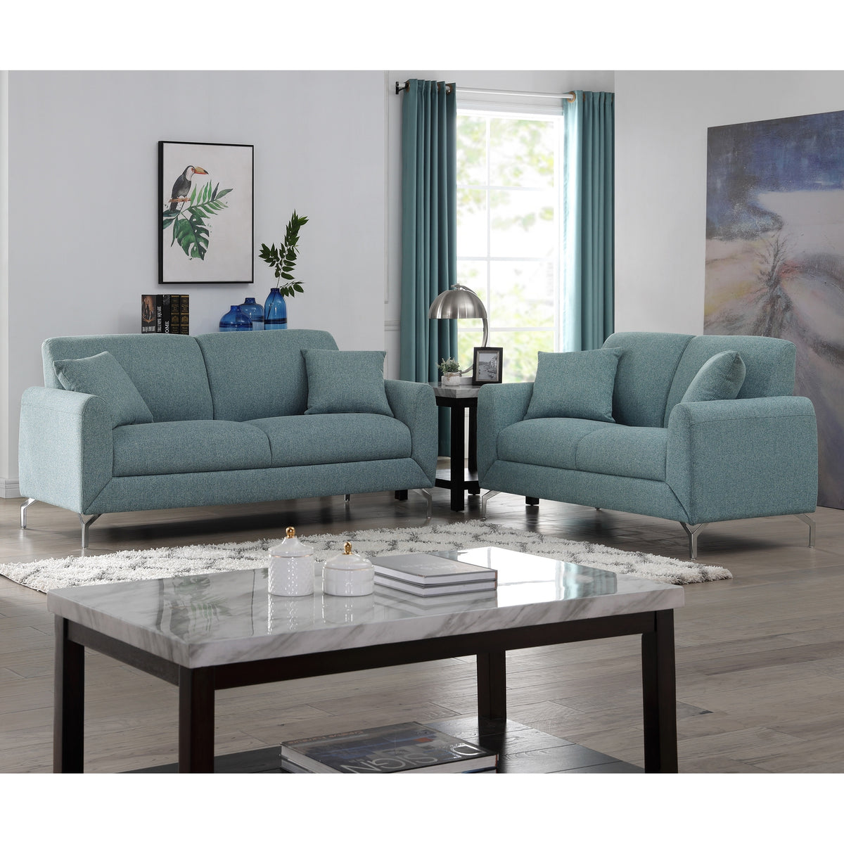 Roundhill Furniture Noreen Contemporary Fabric Rounded Arm Sofa and Lo