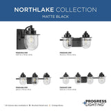 Northlake Collection Two-Light Matte Black Clear Glass Transitional Bath Light - 15.5 in x 7.5 in x 8 in