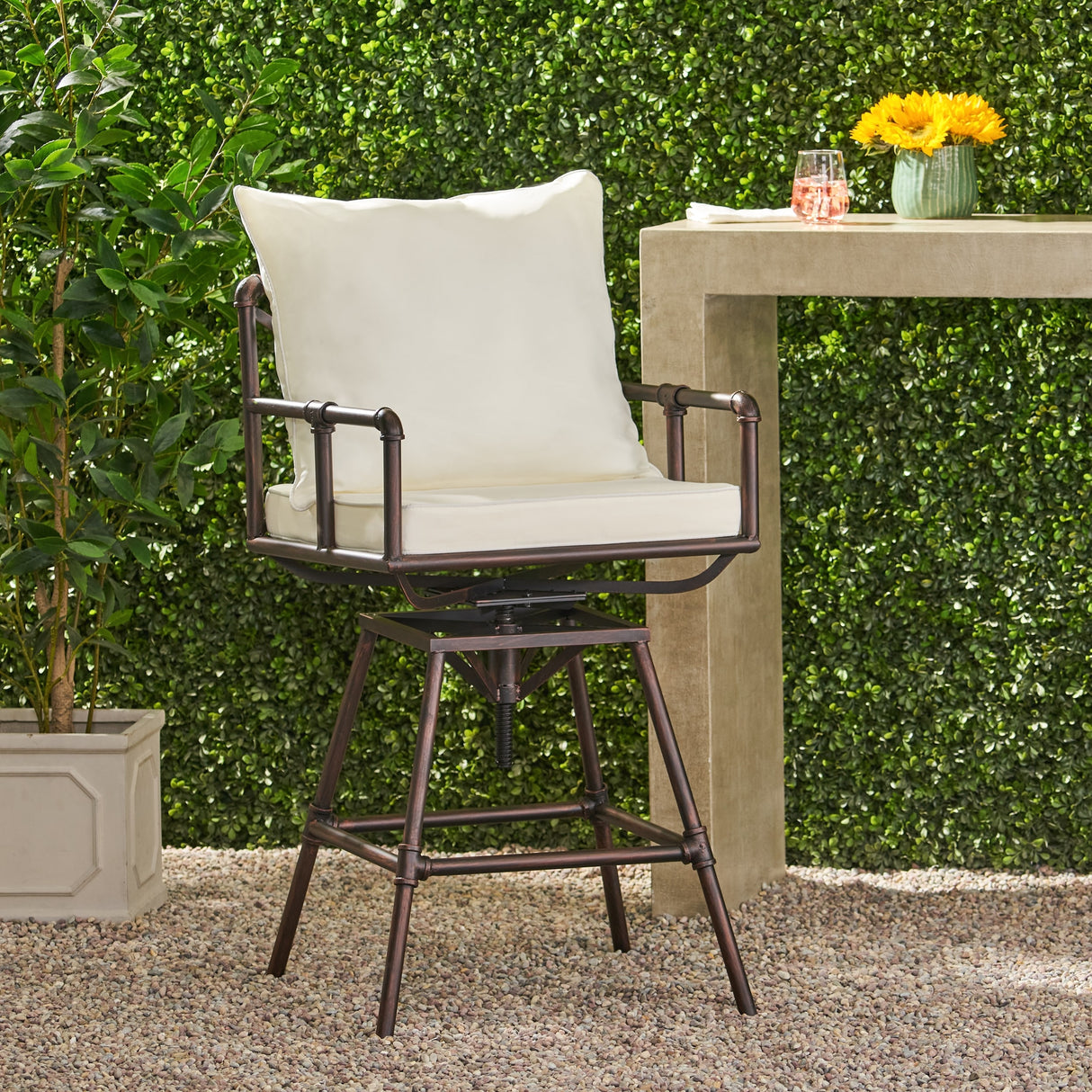 Northrup Pipe Outdoor Adjustable Barstool with Cushions by Christopher Knight Home