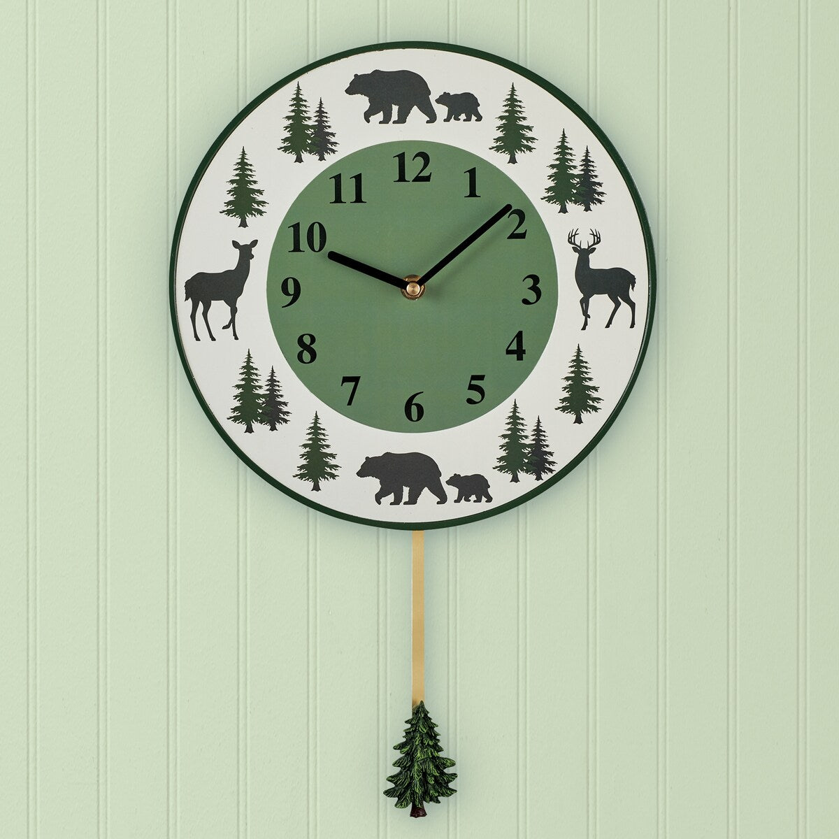 Hand-Painted Northwoods Pendulum Wall Clock - 10.37 x 10.37 x 1.87
