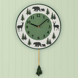 Hand-Painted Northwoods Pendulum Wall Clock - 10.37 x 10.37 x 1.87