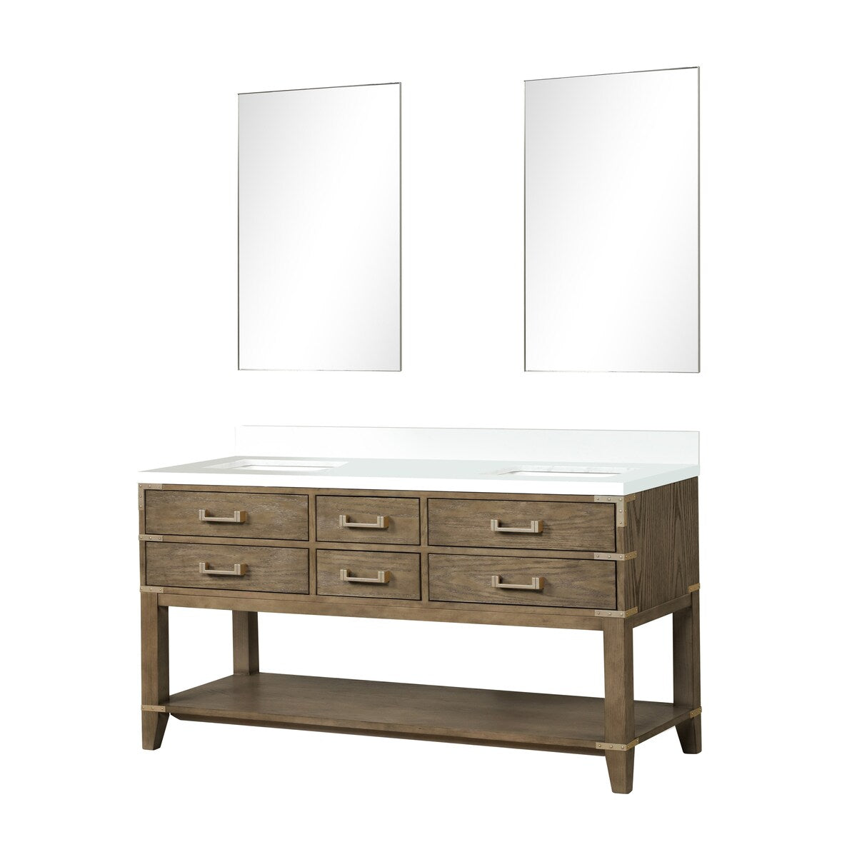 Norwalk 60 in W x 22 in D Black Oak Double Bath Vanity, White Quartz Top, and 28 in Mirrors
