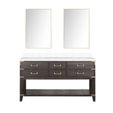 Norwalk 60 in W x 22 in D Black Oak Double Bath Vanity, White Quartz Top, and 28 in Mirrors
