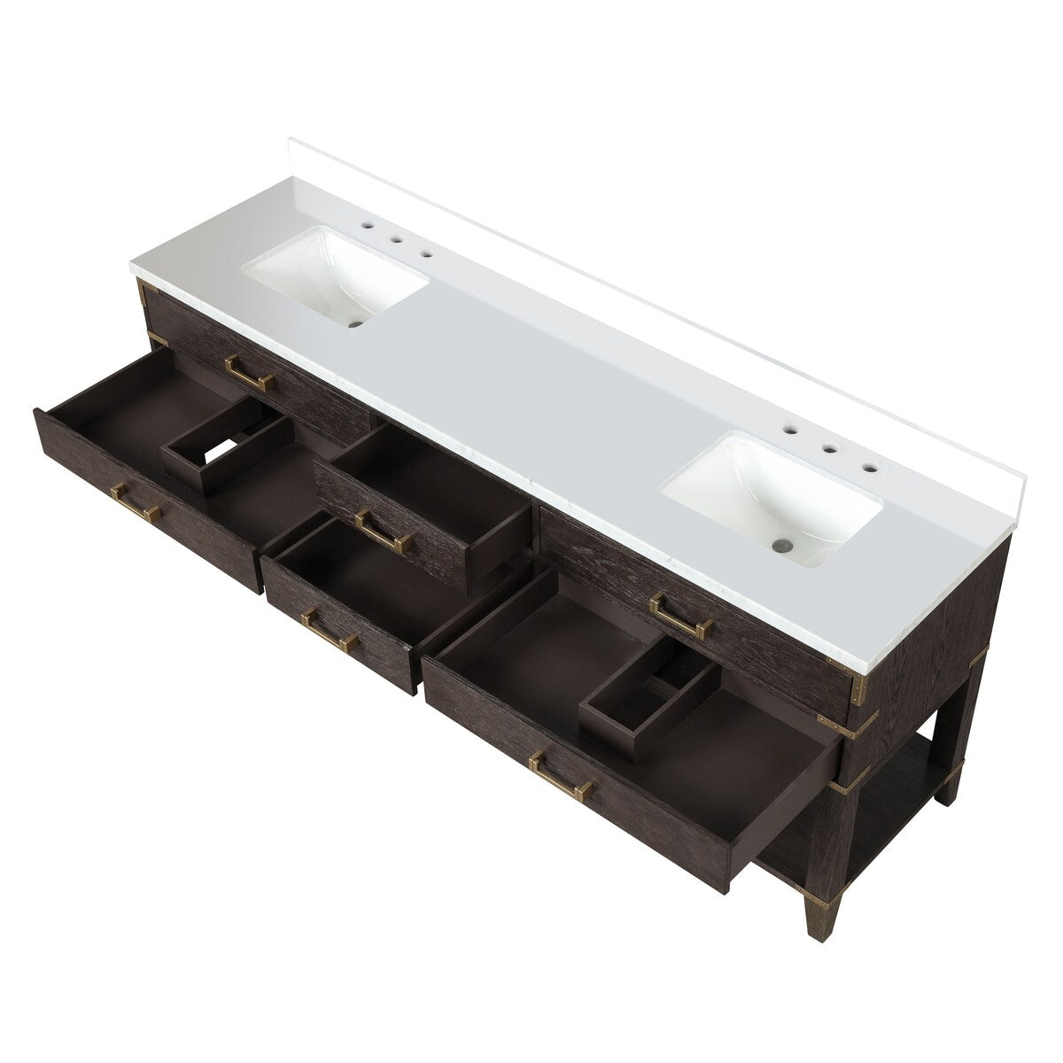 Norwalk 60 in W x 22 in D Black Oak Double Bath Vanity, White Quartz Top, and 28 in Mirrors