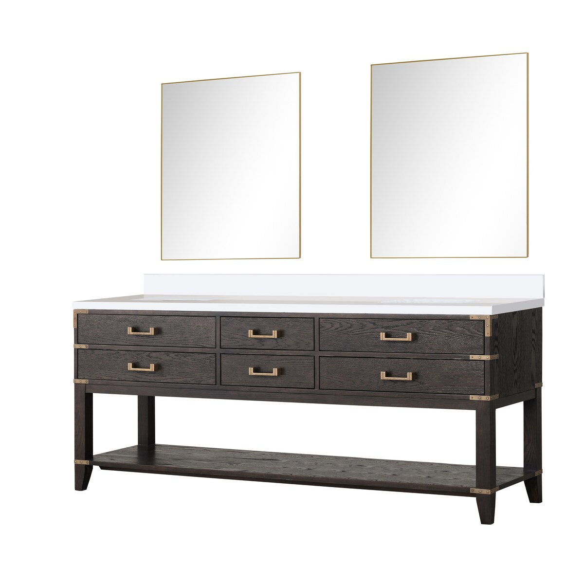 Norwalk 60 in W x 22 in D Black Oak Double Bath Vanity, White Quartz Top, and 28 in Mirrors
