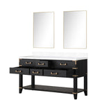 Norwalk 60 in W x 22 in D Black Oak Double Bath Vanity, White Quartz Top, and 28 in Mirrors