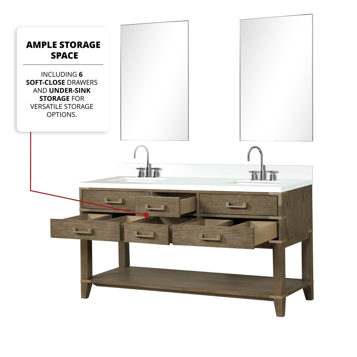 Norwalk 60 in W x 22 in D Black Oak Double Bath Vanity, White Quartz Top, and 28 in Mirrors