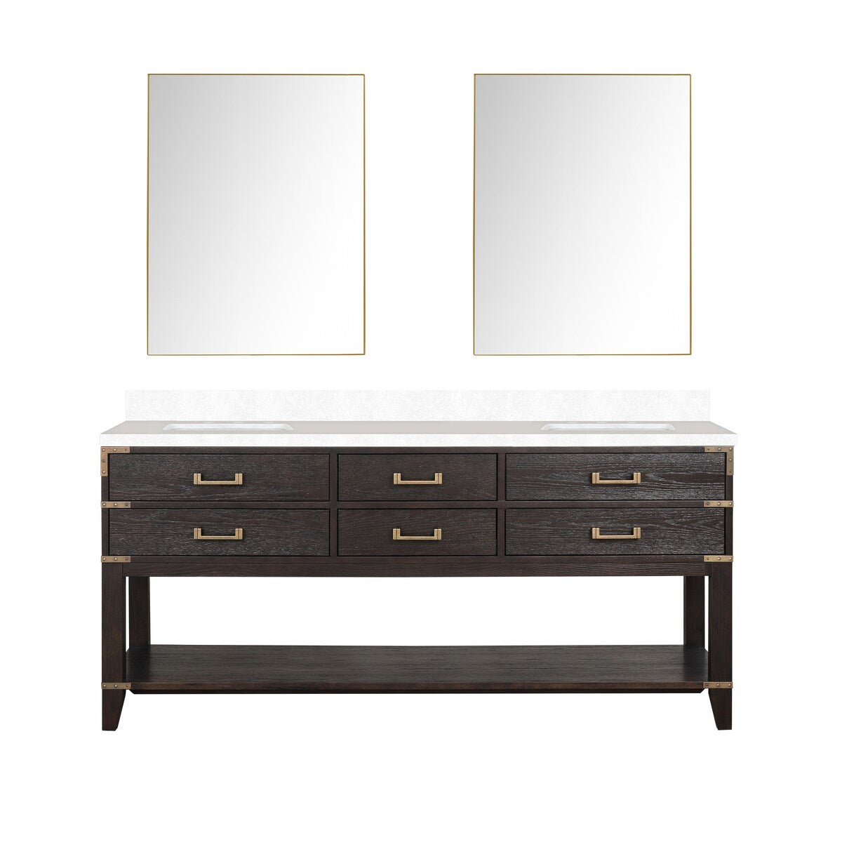 Norwalk 60 in W x 22 in D Black Oak Double Bath Vanity, White Quartz Top, and 28 in Mirrors