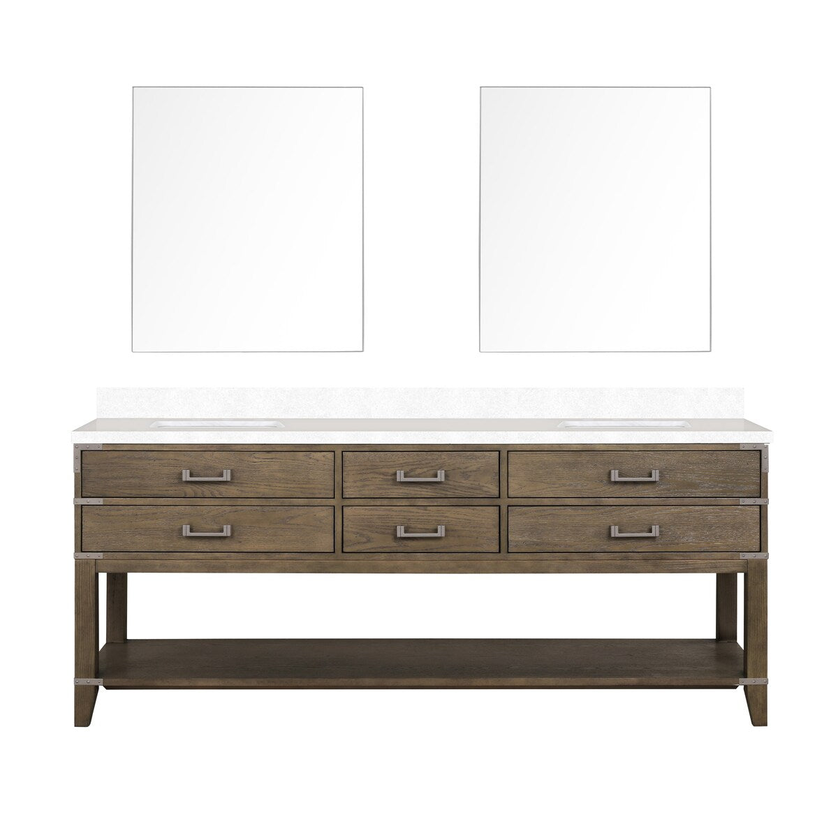 Norwalk 60 in W x 22 in D Black Oak Double Bath Vanity, White Quartz Top, and 28 in Mirrors