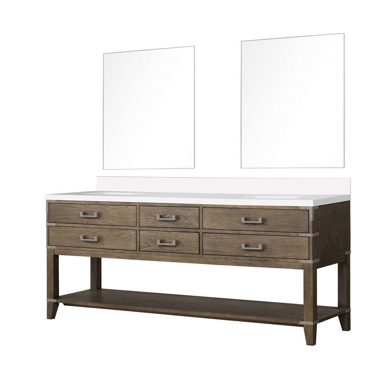 Norwalk 60 in W x 22 in D Black Oak Double Bath Vanity, White Quartz Top, and 28 in Mirrors