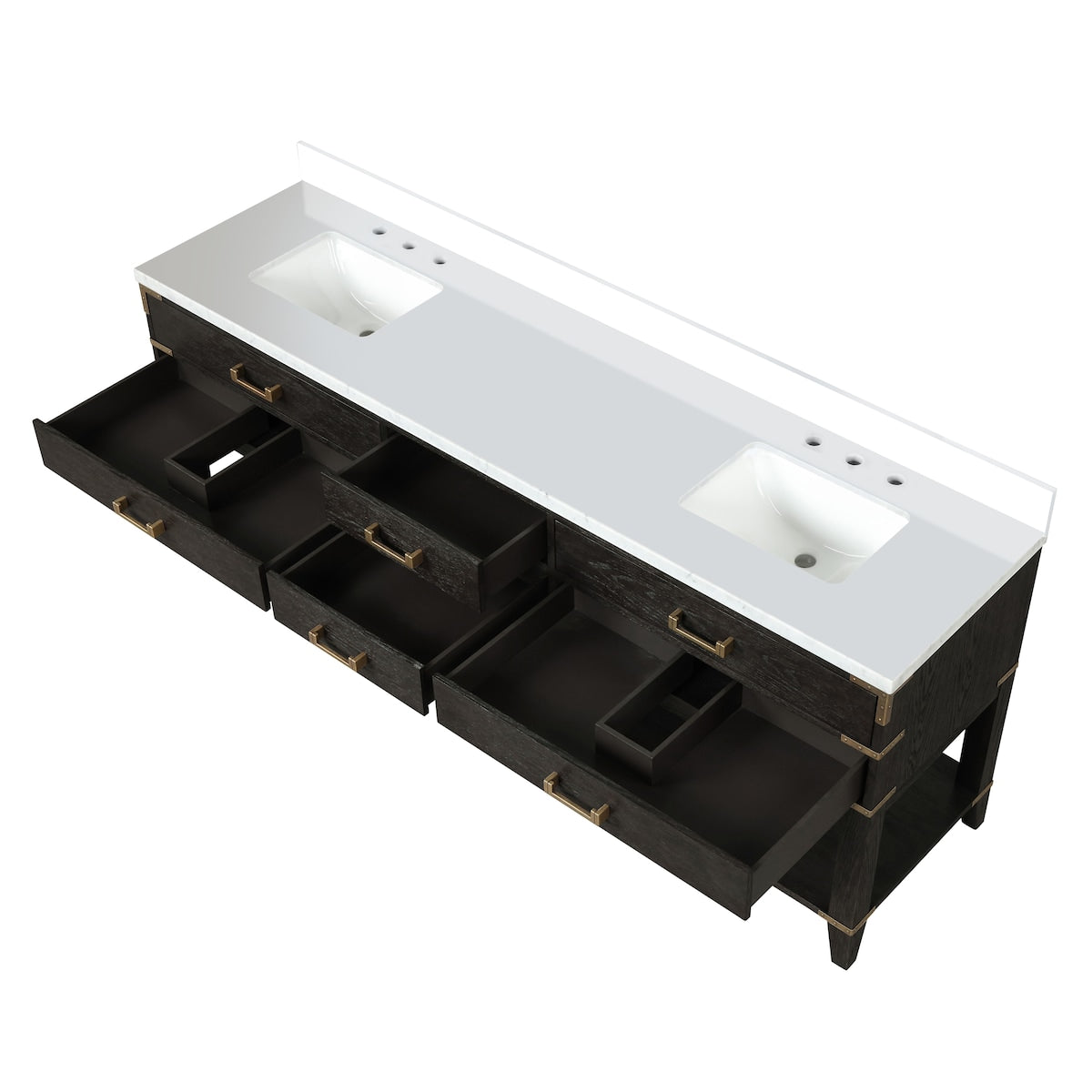 Norwalk 60 in W x 22 in D Black Oak Double Bath Vanity, White Quartz Top, and 28 in Mirrors