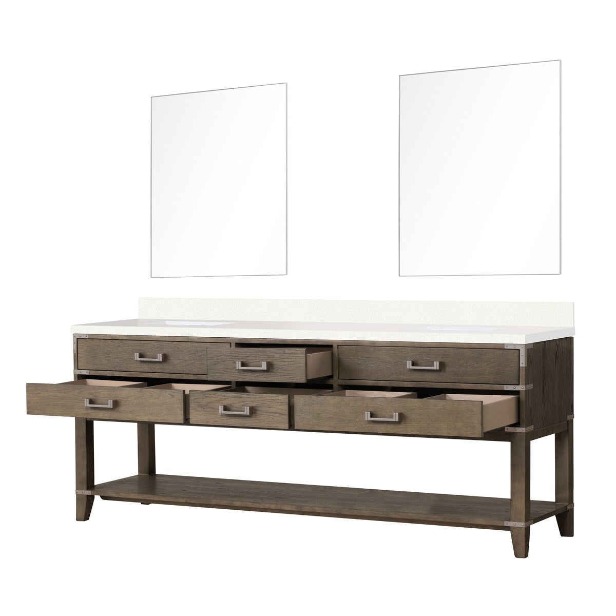 Norwalk 60 in W x 22 in D Black Oak Double Bath Vanity, White Quartz Top, and 28 in Mirrors