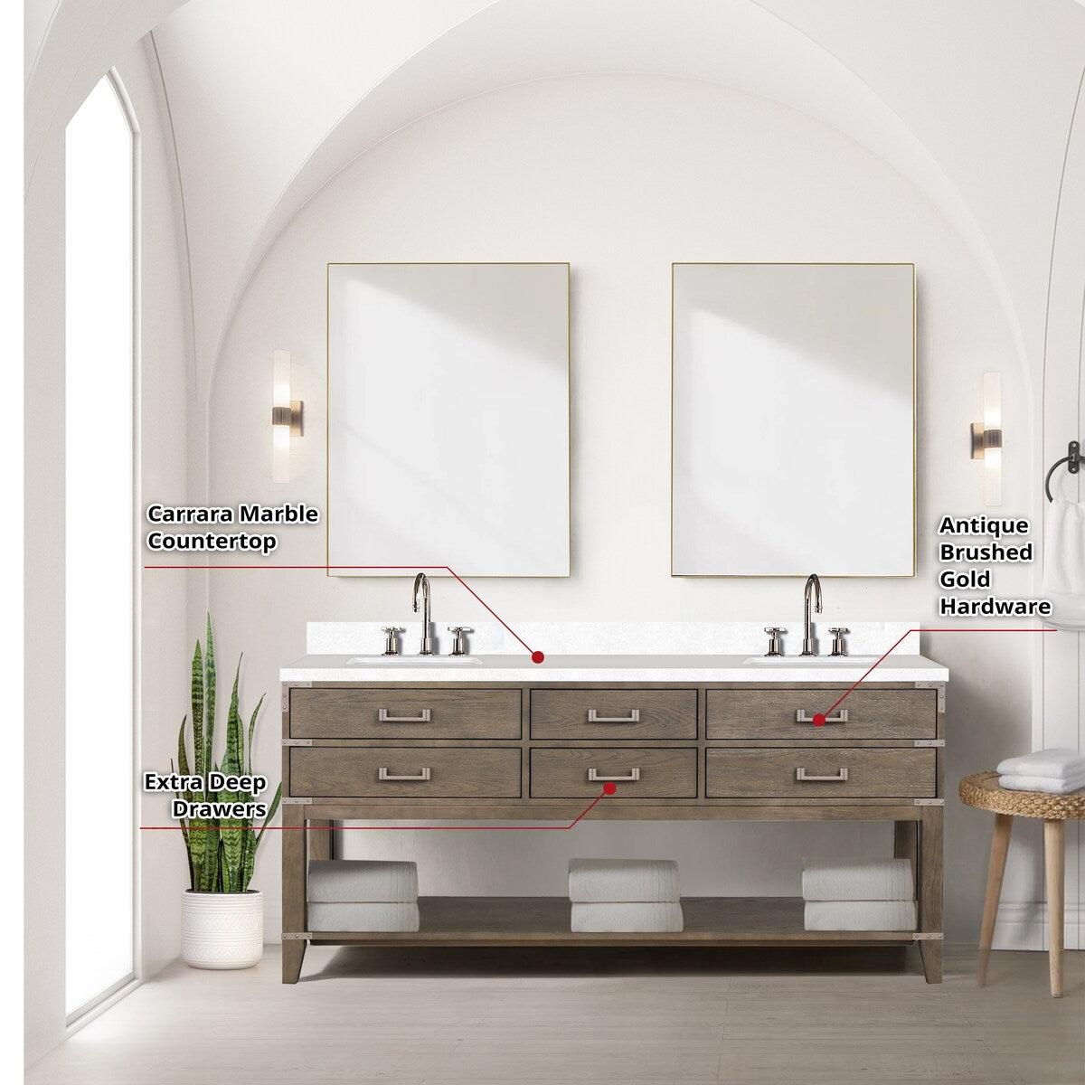 Norwalk 60 in W x 22 in D Black Oak Double Bath Vanity, White Quartz Top, and 28 in Mirrors