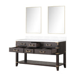 Norwalk 60 in W x 22 in D Black Oak Double Bath Vanity, White Quartz Top, and 28 in Mirrors