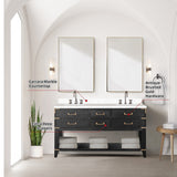 Norwalk 60 in W x 22 in D Black Oak Double Bath Vanity, White Quartz Top, and 28 in Mirrors