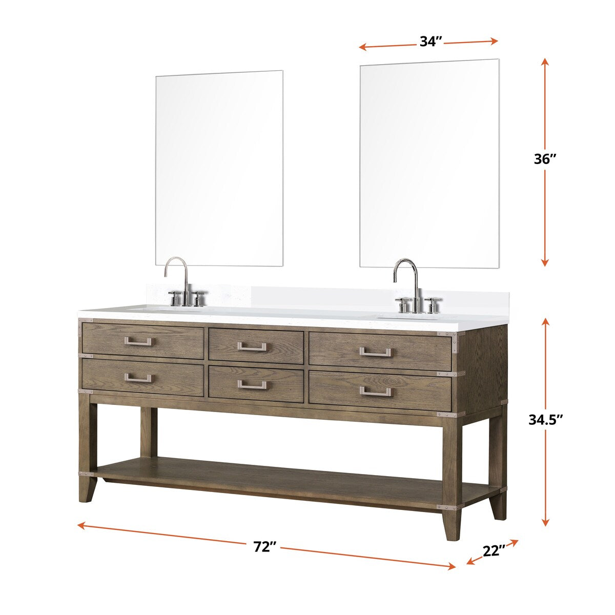 Norwalk 60 in W x 22 in D Black Oak Double Bath Vanity, White Quartz Top, and 28 in Mirrors