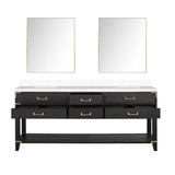Norwalk 60 in W x 22 in D Black Oak Double Bath Vanity, White Quartz Top, and 28 in Mirrors