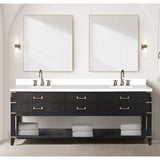 Norwalk 60 in W x 22 in D Black Oak Double Bath Vanity, White Quartz Top, and 28 in Mirrors