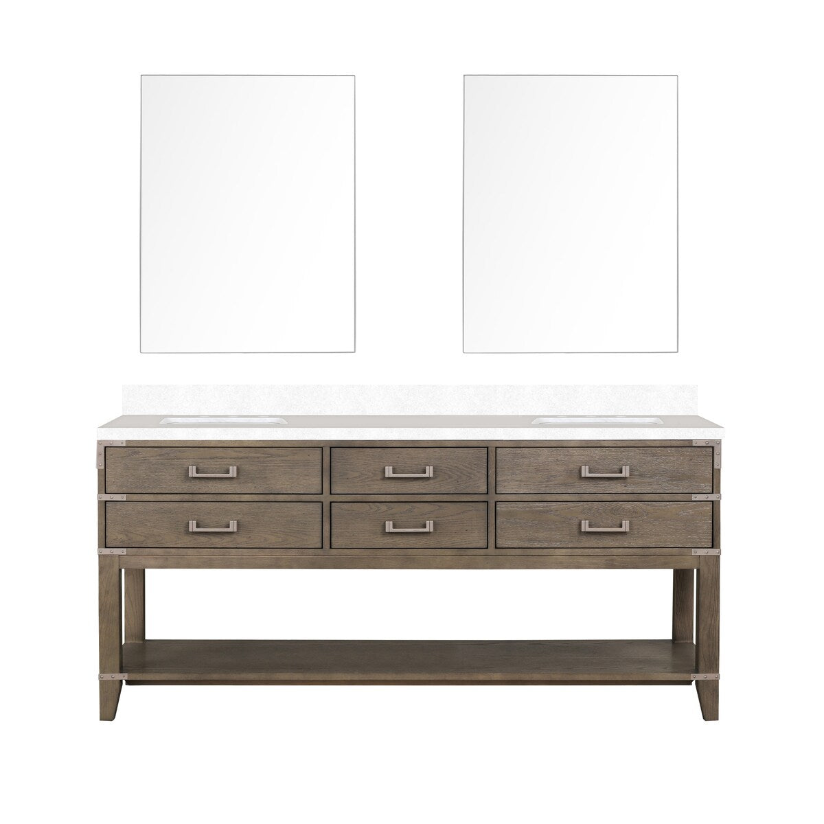 Norwalk 60 in W x 22 in D Black Oak Double Bath Vanity, White Quartz Top, and 28 in Mirrors