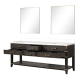 Norwalk 60 in W x 22 in D Black Oak Double Bath Vanity, White Quartz Top, and 28 in Mirrors