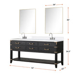 Norwalk 60 in W x 22 in D Black Oak Double Bath Vanity, White Quartz Top, and 28 in Mirrors