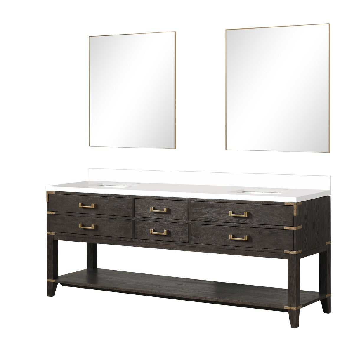 Norwalk 60 in W x 22 in D Black Oak Double Bath Vanity, White Quartz Top, and 28 in Mirrors