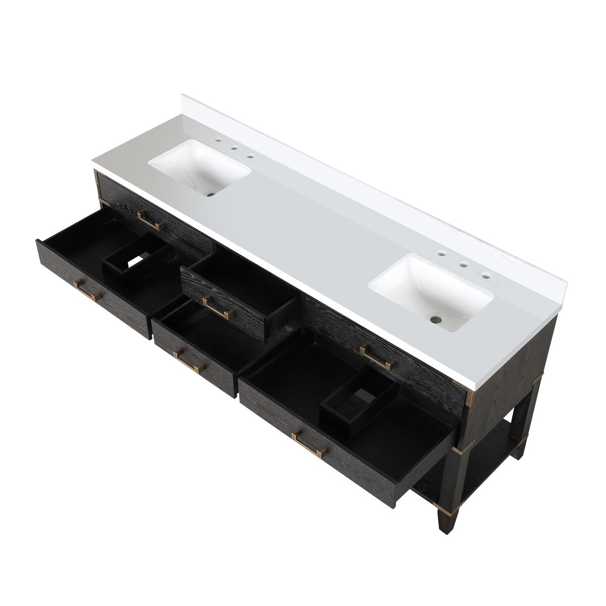 Norwalk 60 in W x 22 in D Black Oak Double Bath Vanity, White Quartz Top, and 28 in Mirrors