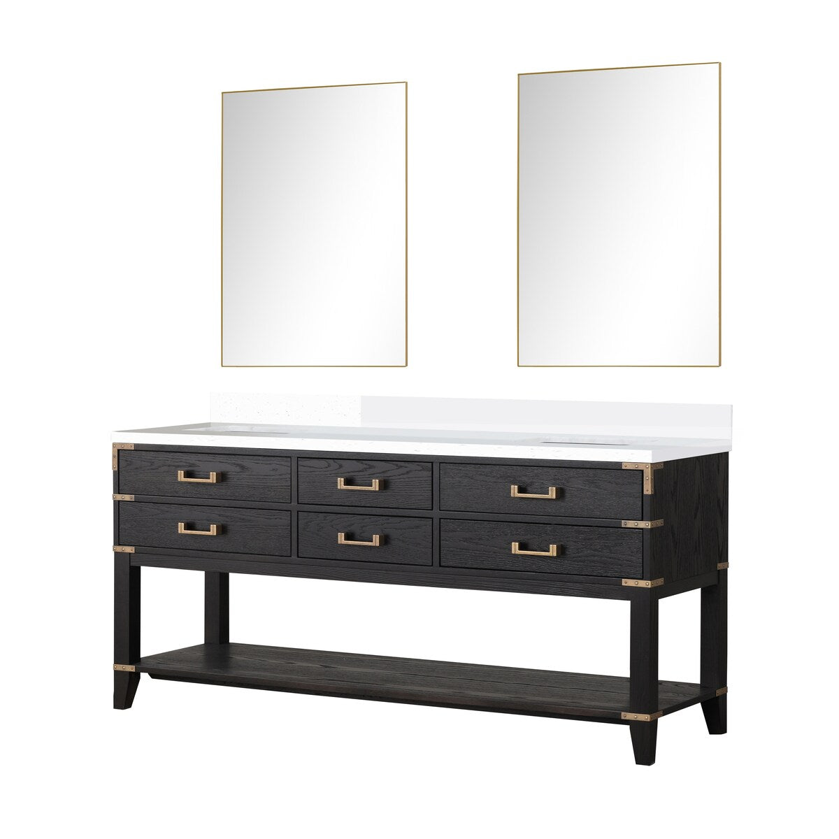 Norwalk 60 in W x 22 in D Black Oak Double Bath Vanity, White Quartz Top, and 28 in Mirrors