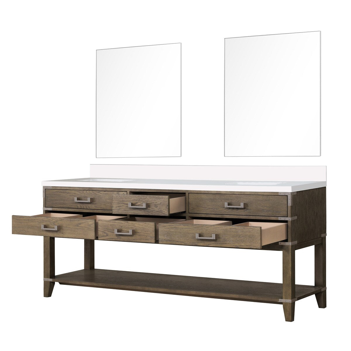 Norwalk 60 in W x 22 in D Black Oak Double Bath Vanity, White Quartz Top, and 28 in Mirrors